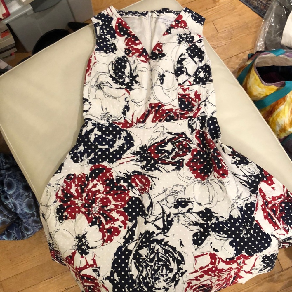 Carolina Herrera White with red/navy floral print dress
